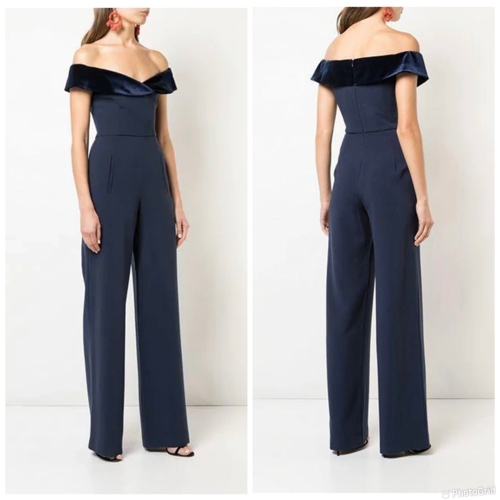 NEW BLACK HALO Yoli Velvet Trim Off The Shoulder Jumpsuit